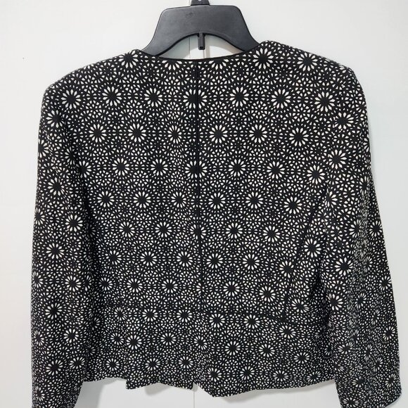 Nine West Collarless Open Front Black  White Long Sleeve Blazer Jacket- Size 12 - Picture 4 of 6